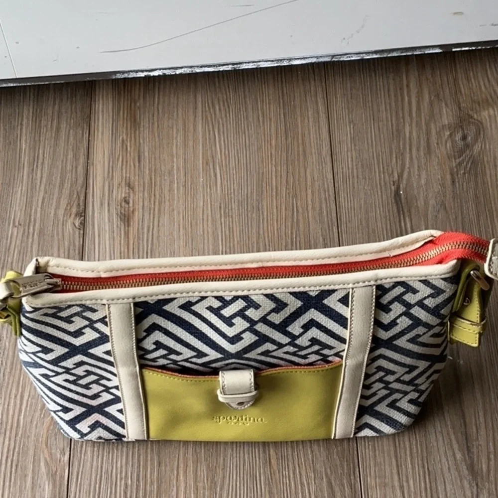 Spartina 449 Linen and Leather Yellow and Blue Shoulder Bag